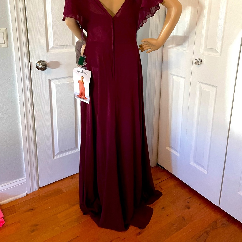 Elegant V-Neck Flutter Sleeve Maxi Dress in Deep Wine NWT